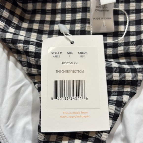 NWT Andie Swimwear The Cheeky Bikini Bottom in White Black Gingham Print Sz L - Picture 9 of 12